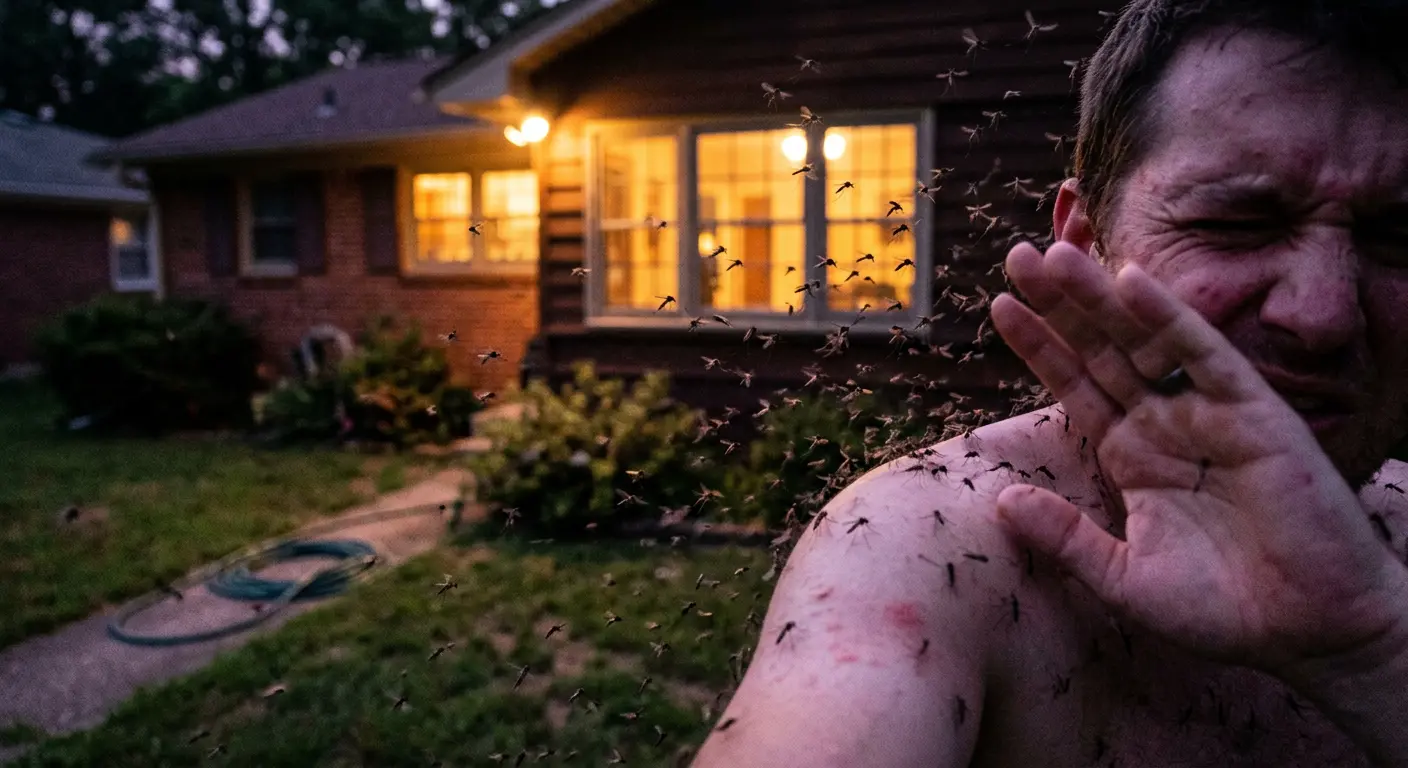 Close-up of an Aedes mosquito at dusk