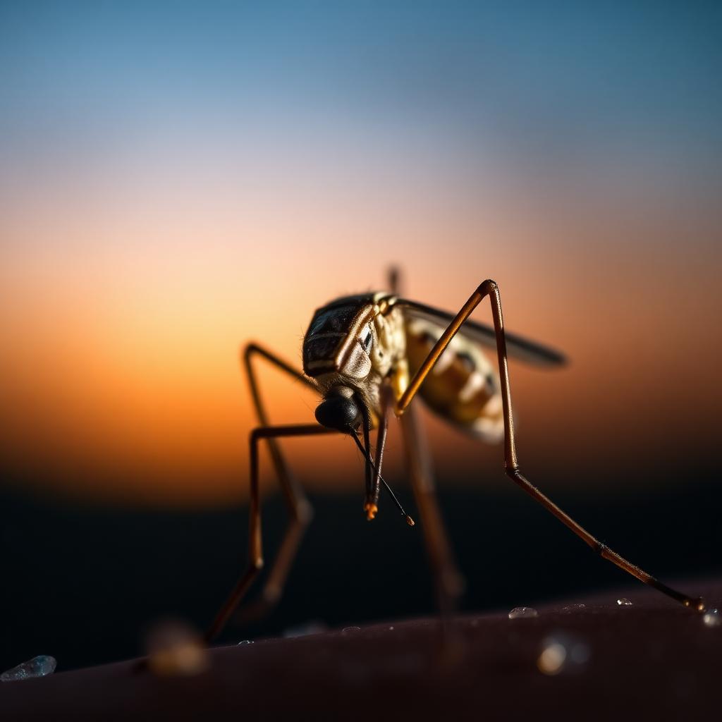 Close-up of an Aedes mosquito at dusk